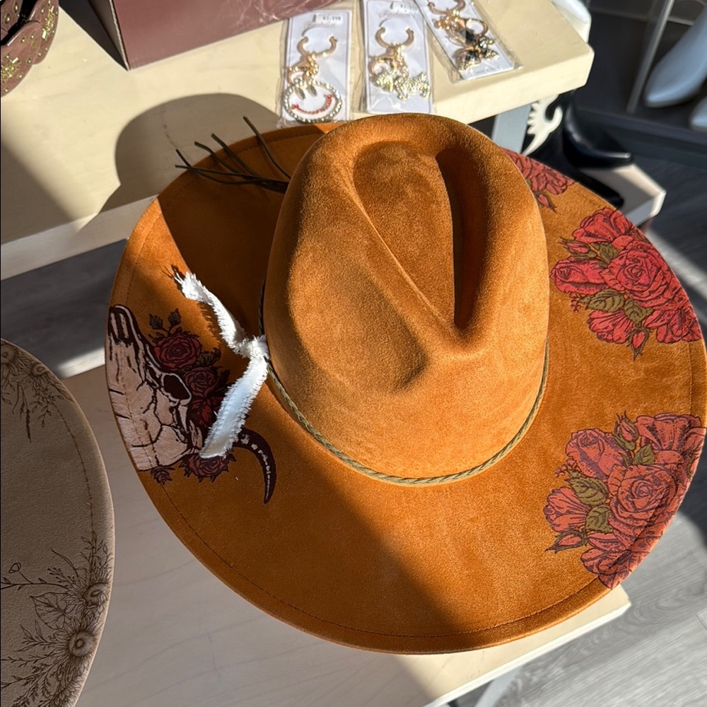 Western Hat Hand Painted Bull Skull
& Florals